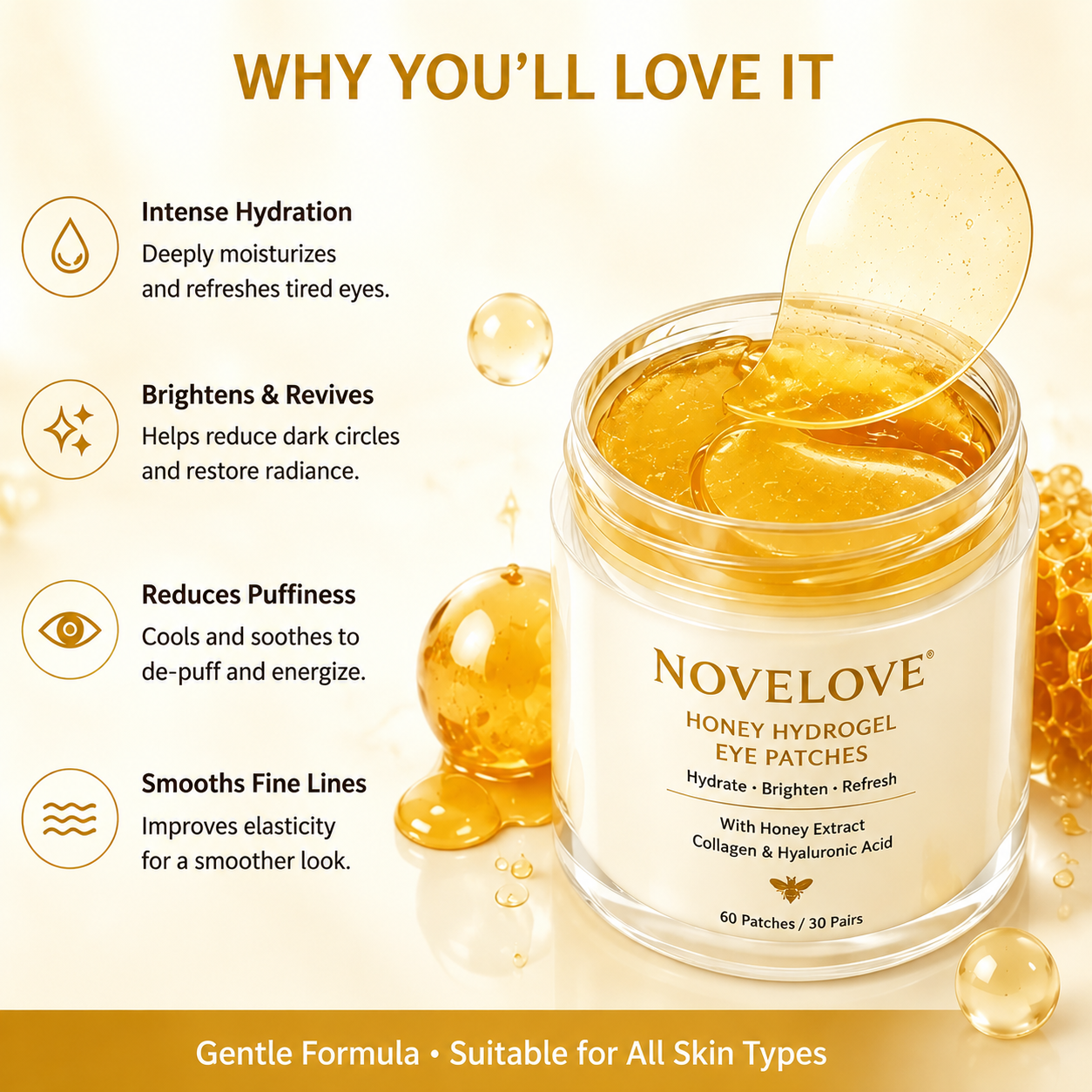 NOVELOVE®Collagen Honey Hydrogel Eye Patches